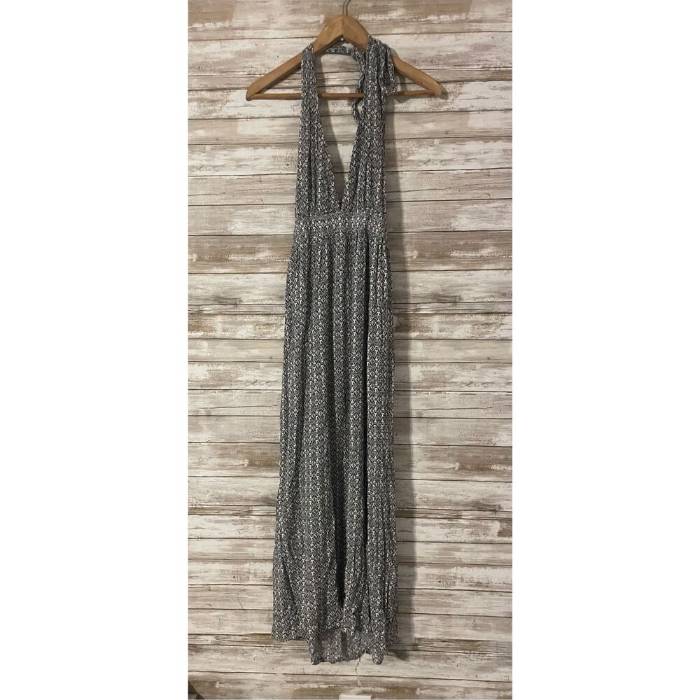 Lulus Black White Long Length Maxi Dress Size Small V Neck Tie